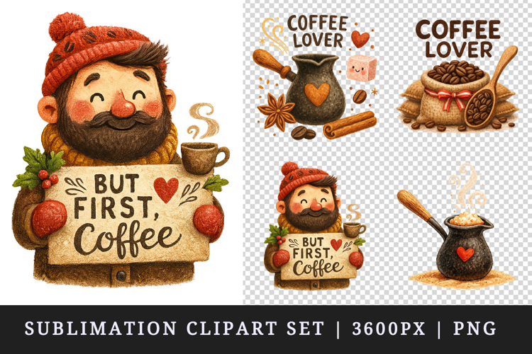 Coffee Lover clipart printable sublimation design png