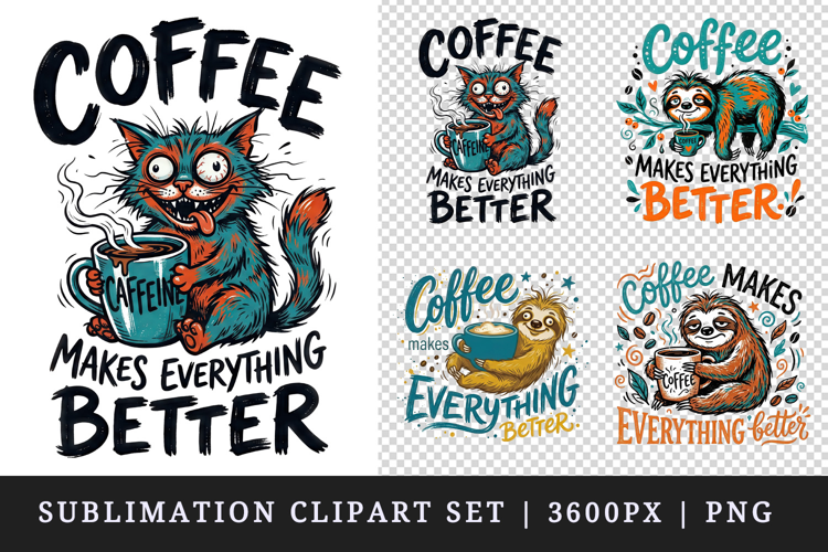 Coffee lover clipart printable sublimation design png