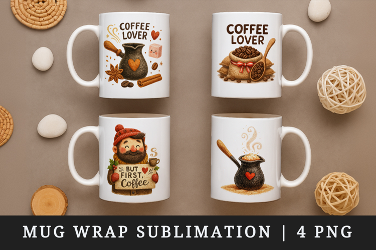 Coffee Lover mug wrap printable sublimation design