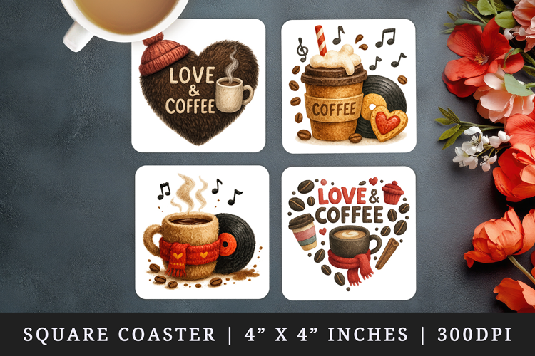 Coffee Lover square coaster sublimation, coasters design