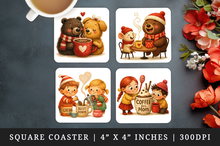 Coffee Lover square coaster sublimation, coasters design