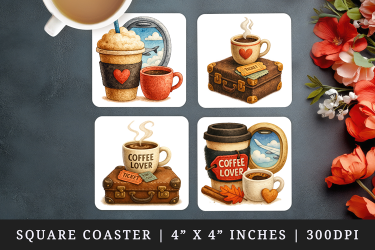Coffee Lover square coaster sublimation, coasters design
