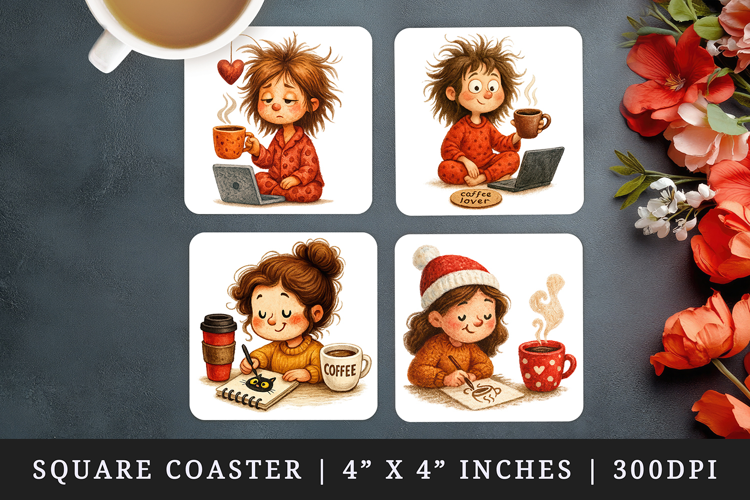 Coffee Lover square coaster sublimation, coasters design