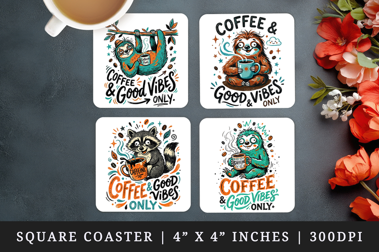 Coffee lover square coaster sublimation, coasters design