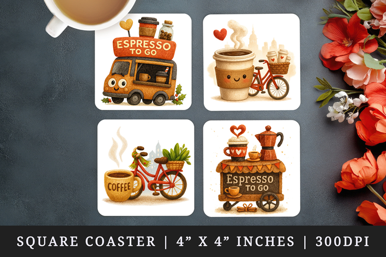 Coffee Lover square coaster sublimation, coasters design