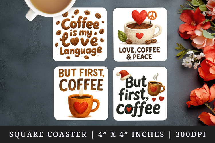 Coffee Lover square coaster sublimation, coasters design