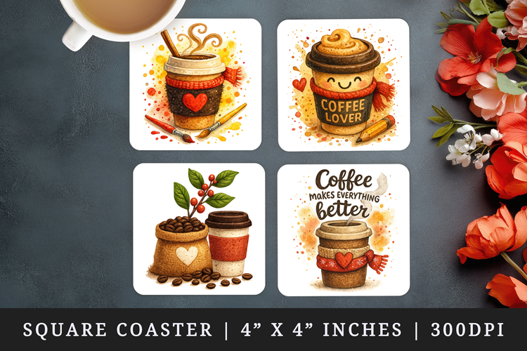 Coffee Lover square coaster sublimation, coasters design