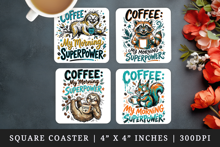 Coffee lover square coaster sublimation, coasters design