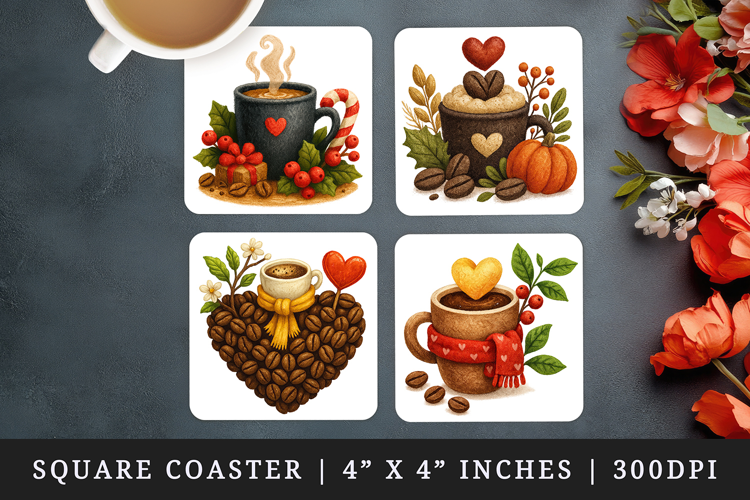 Coffee Lover square coaster sublimation, coasters design