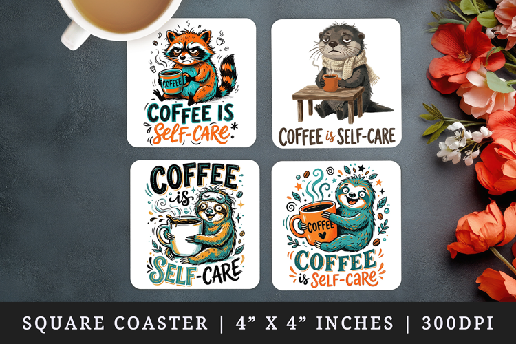 Coffee lover square coaster sublimation, coasters design