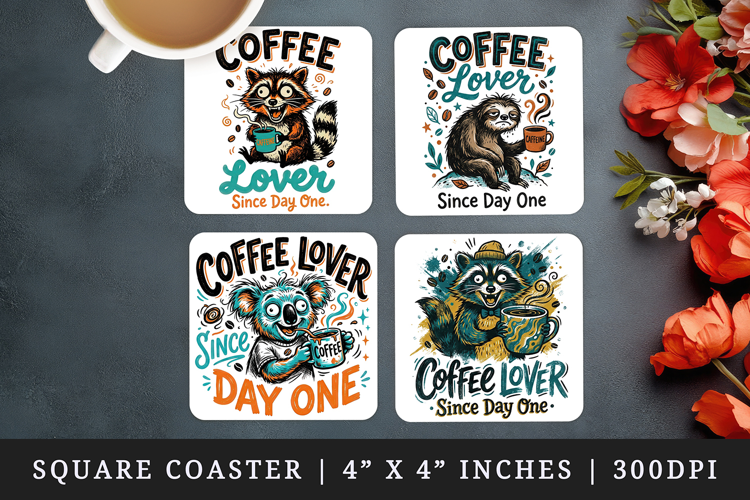 Coffee lover square coaster sublimation, coasters design