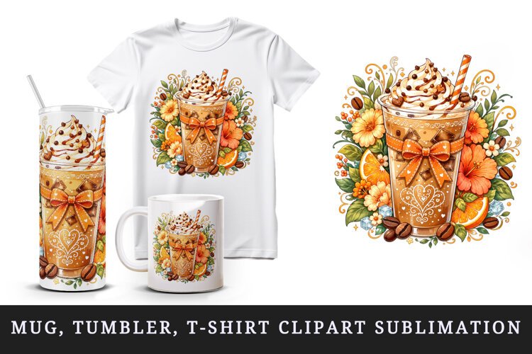 Coffee tumbler, mug wrap, clipart sublimation design example image 1