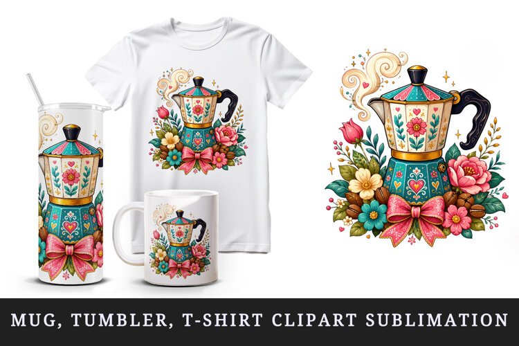 Coffee tumbler, mug wrap, clipart sublimation design example image 1