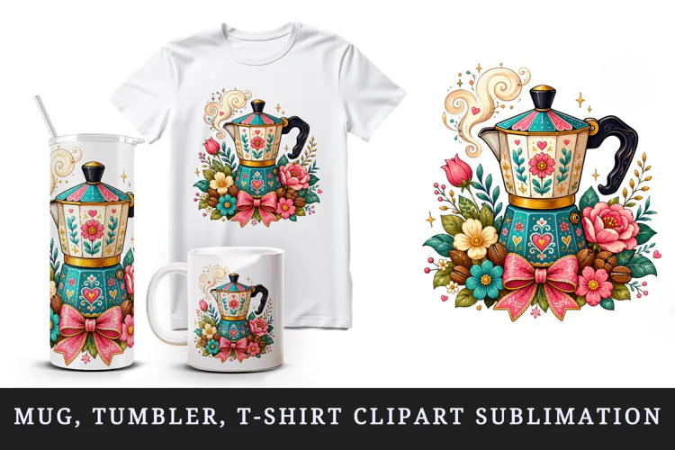 Coffee tumbler, mug wrap, clipart sublimation design
