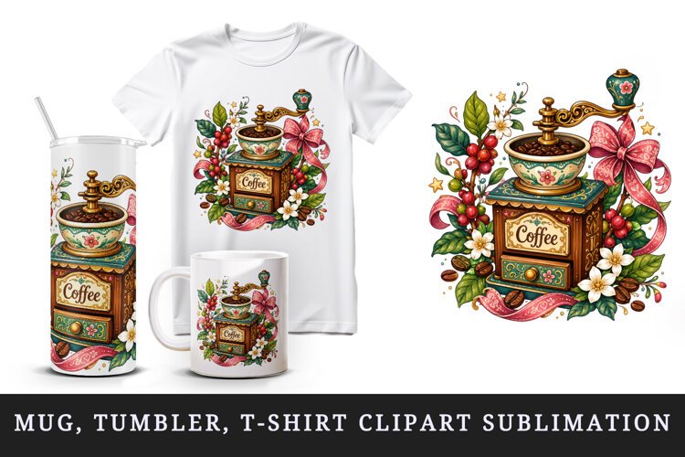 Coffee tumbler, mug wrap, clipart sublimation design example image 1