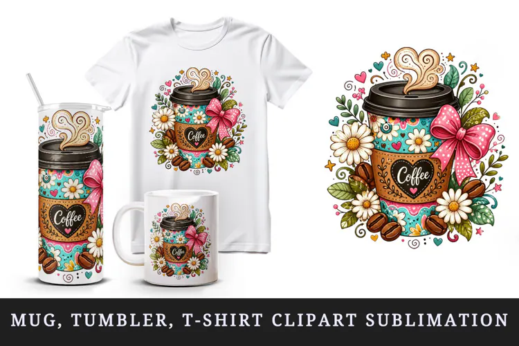 Coffee tumbler, mug wrap, clipart sublimation design