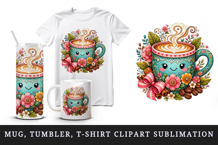 Coffee tumbler, mug wrap, clipart sublimation design