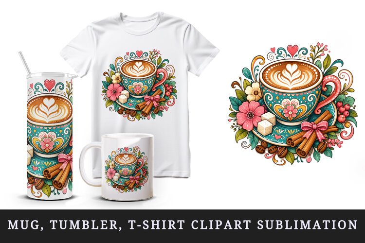 Coffee tumbler, mug wrap, clipart sublimation design example image 1