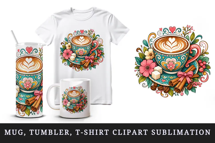 Coffee tumbler, mug wrap, clipart sublimation design