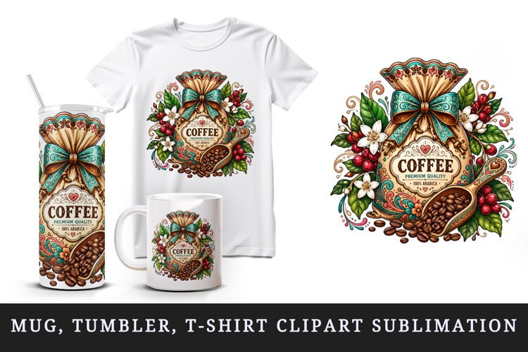 Coffee tumbler, mug wrap, clipart sublimation design example image 1