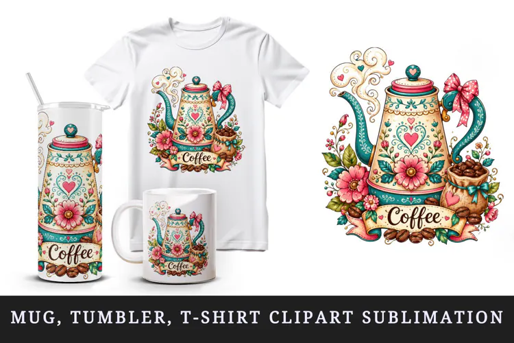 Coffee tumbler, mug wrap, clipart sublimation design