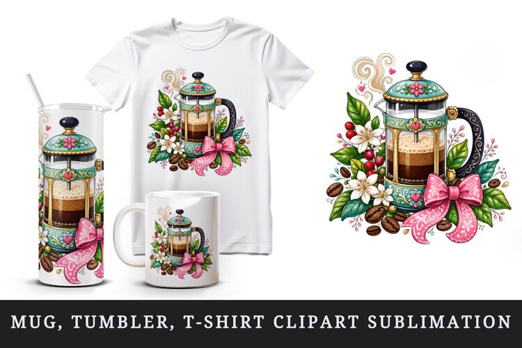 Coffee tumbler, mug wrap, clipart sublimation design example image 1