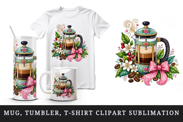 Coffee tumbler, mug wrap, clipart sublimation design