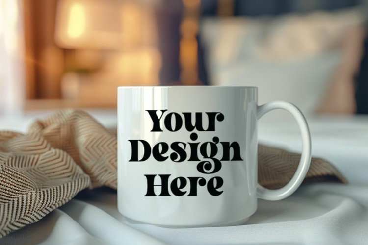 Coffee Mug Mockup Placed On A Bed Room