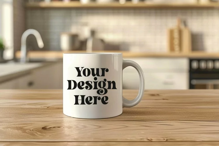 Coffee Mug Mockup Placed On A Kitchen