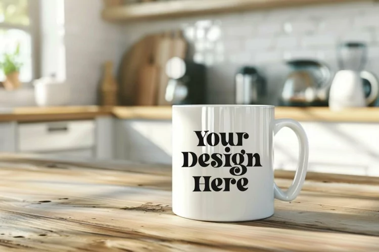 Coffee Mug Mockup Placed On A Kitchen