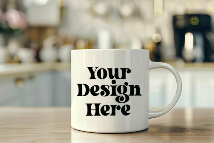Coffee Mug Mockup Placed On A Kitchen