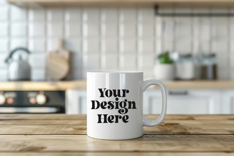 Coffee Mug Mockup Placed On A Kitchen