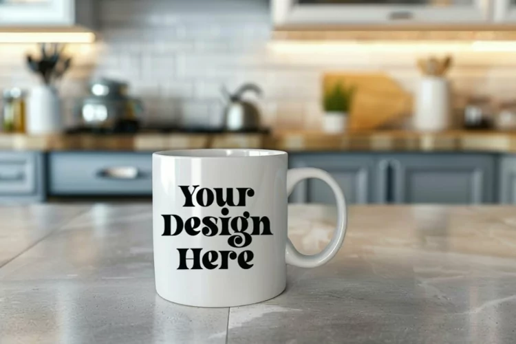 Coffee Mug Mockup Placed On A Kitchen