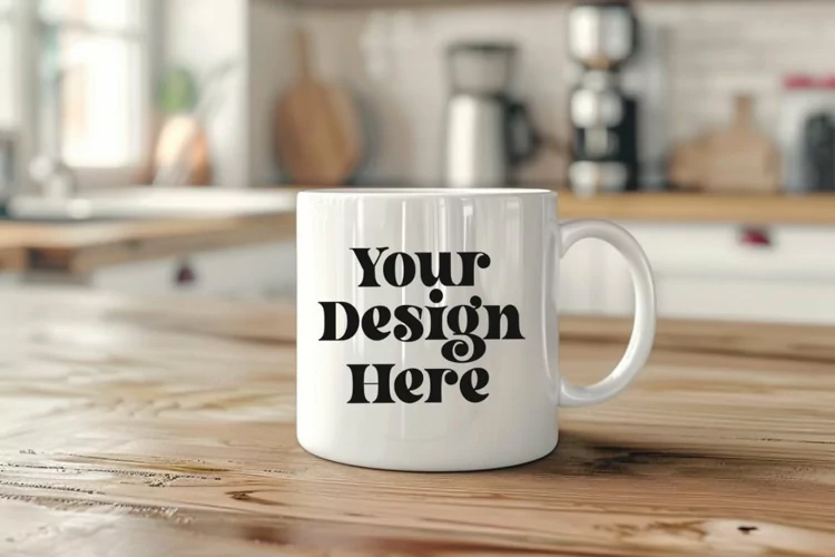 Coffee Mug Mockup Placed On A Kitchen