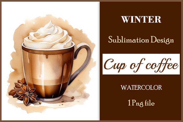 Coffee Mug Sublimation | Winter Coffee Watercolor Clipart