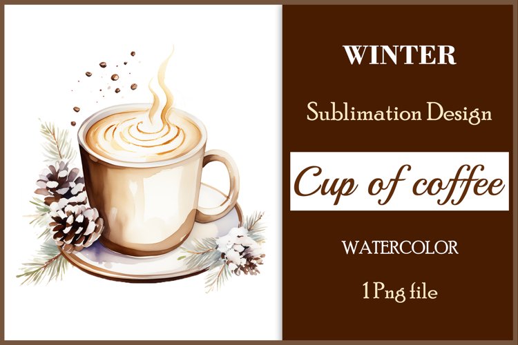 Coffee Mug Sublimation | Winter Coffee Watercolor Clipart