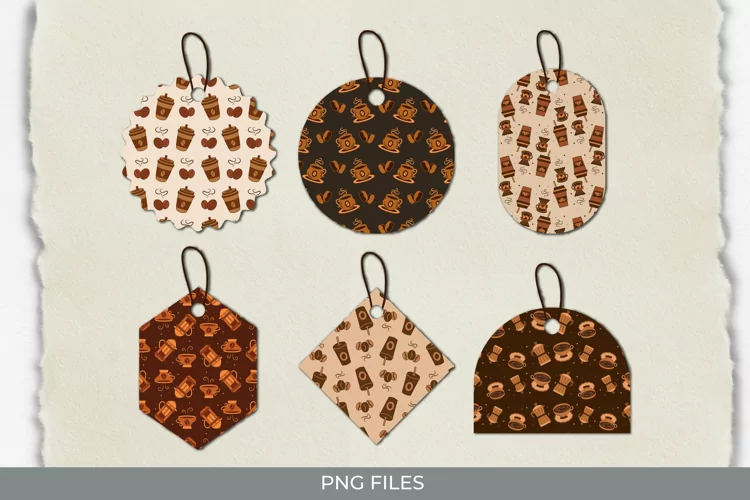Coffee Patterned Shaped Tag - Scrapbook Embellishment