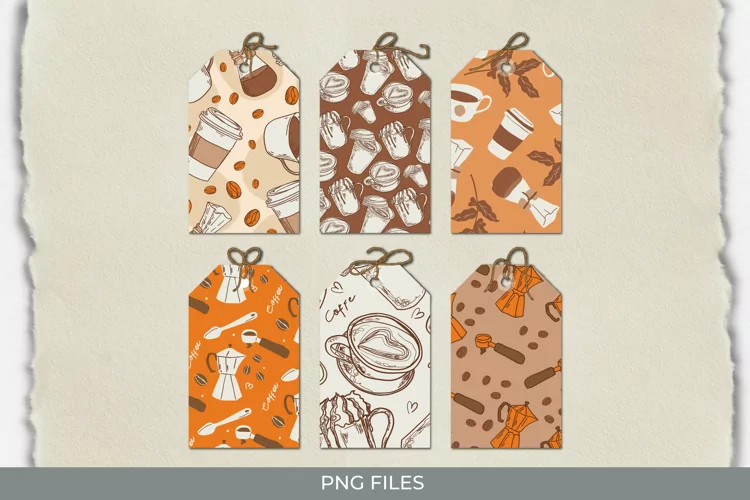 Coffee Seamless Pattern Shaped Tags