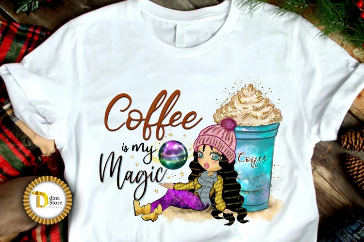 Coffee Is My Magic Watercolor Cute Girl | Coffee Lover PNG