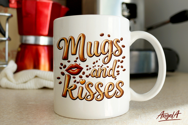 Funny coffee quotes, mugs and kisses, coffee mug sublimation example image 1