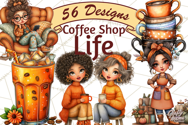 Coffee Shop Clip Art, Cafe Life, People Art PNG Graphics