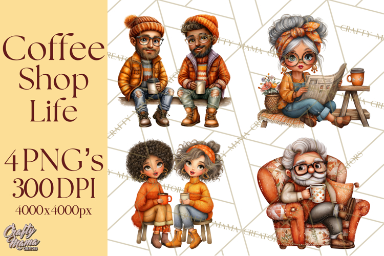 Coffee Shop Clip Art, Cafe Life, People Art PNG Graphics
