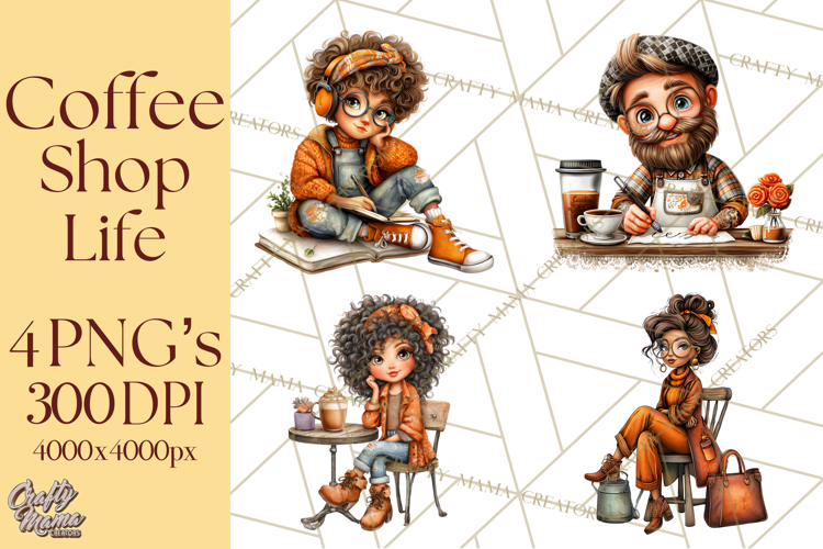 Coffee Shop Clip Art, Cafe Life, People Art PNG Graphics