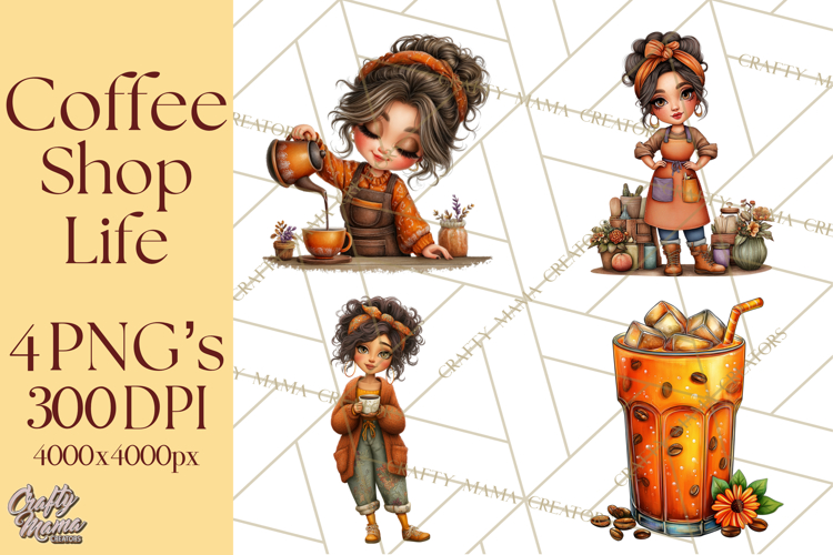 Coffee Shop Clip Art, Cafe Life, People Art PNG Graphics
