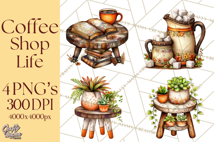 Coffee Shop Clip Art, Cafe Life, People Art PNG Graphics