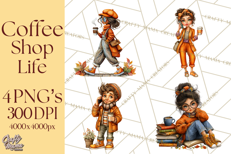 Coffee Shop Clip Art, Cafe Life, People Art PNG Graphics