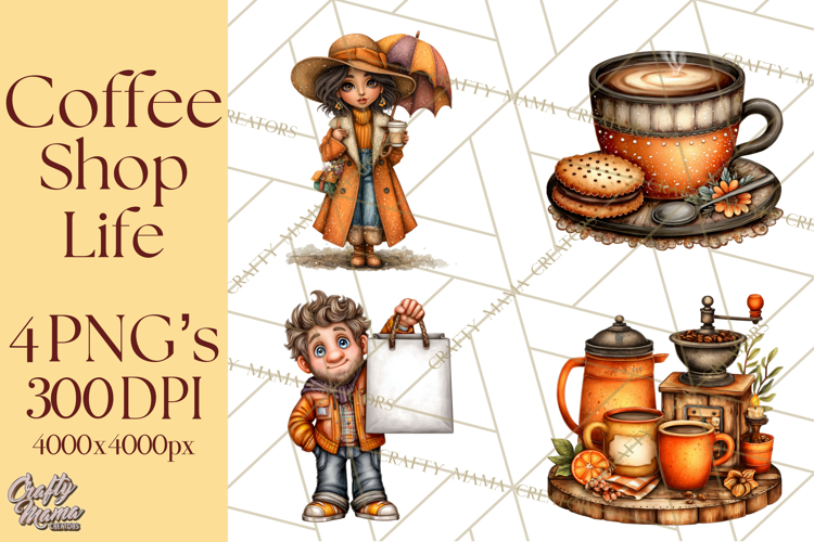 Coffee Shop Clip Art, Cafe Life, People Art PNG Graphics