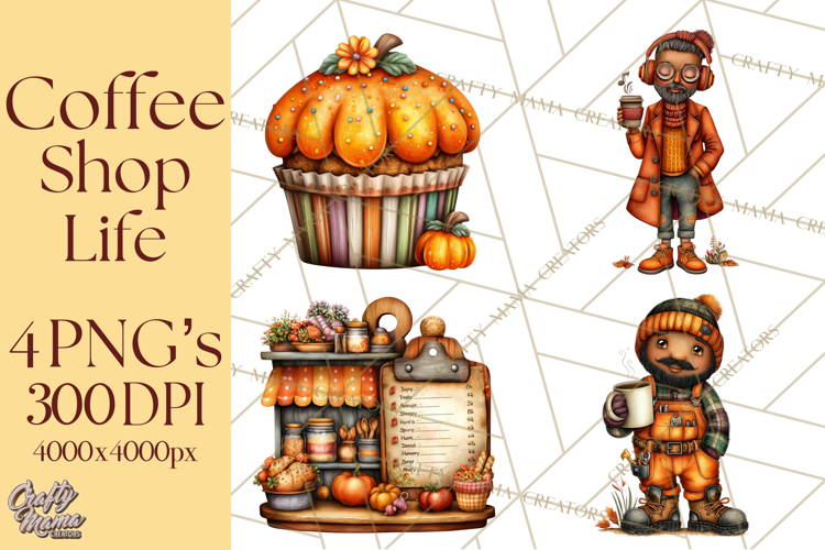 Coffee Shop Clip Art, Cafe Life, People Art PNG Graphics
