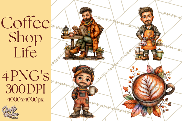 Coffee Shop Clip Art, Cafe Life, People Art PNG Graphics