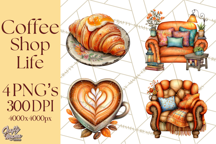 Coffee Shop Clip Art, Cafe Life, People Art PNG Graphics